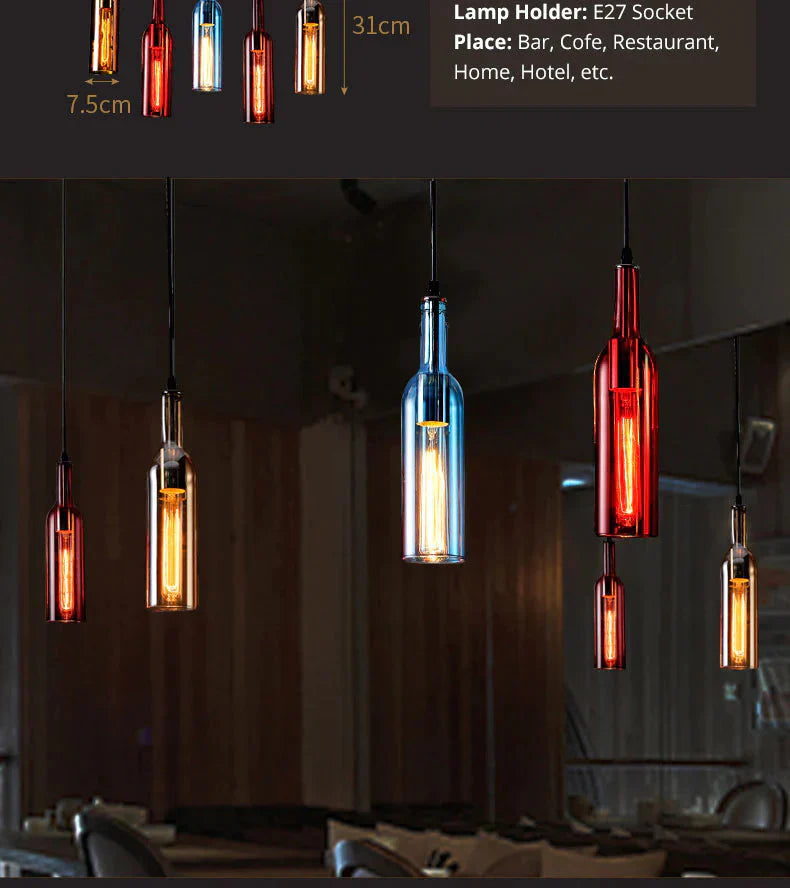 Wine Bottle Pendant Lamp Led Light Creative Bar Saloon Restaurant Home Christmas Decor 5 Colors