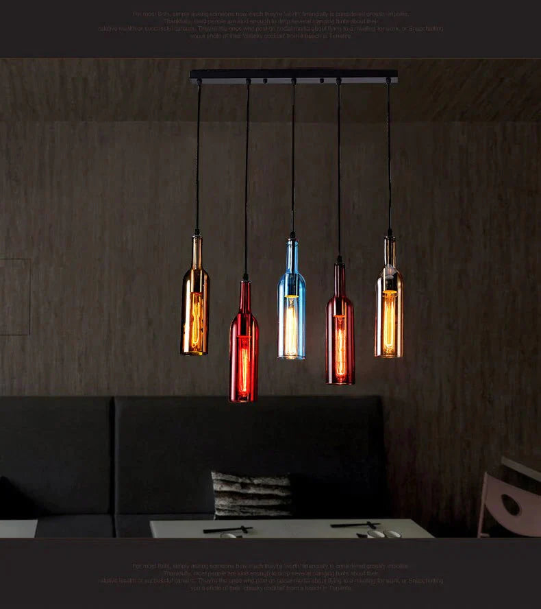 Wine Bottle Pendant Lamp Led Light Creative Bar Saloon Restaurant Home Christmas Decor 5 Colors