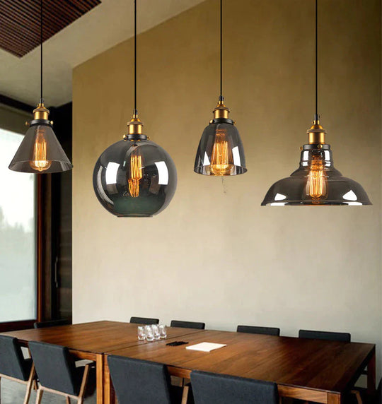 Vintage Pendant Lights Glass Lamp Loft Nordic Hang 28Cm Smoky Grey Industrial Dinning Room Bedroom