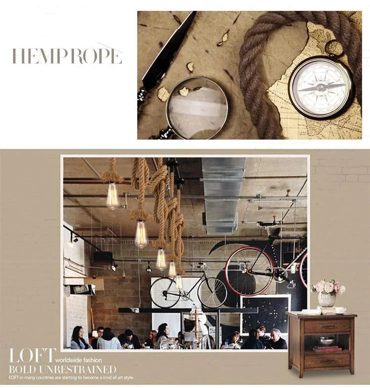 Hemp Rope Pendant Lights Vintage Retro Loft Industrial Hanging Lamp For Living Room Kitchen Home