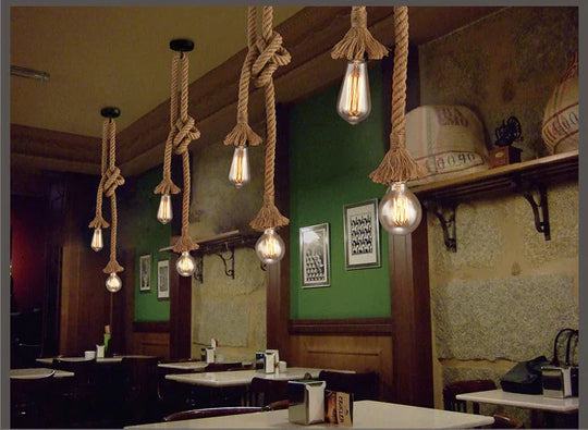 Hemp Rope Pendant Lights Vintage Retro Loft Industrial Hanging Lamp For Living Room Kitchen Home