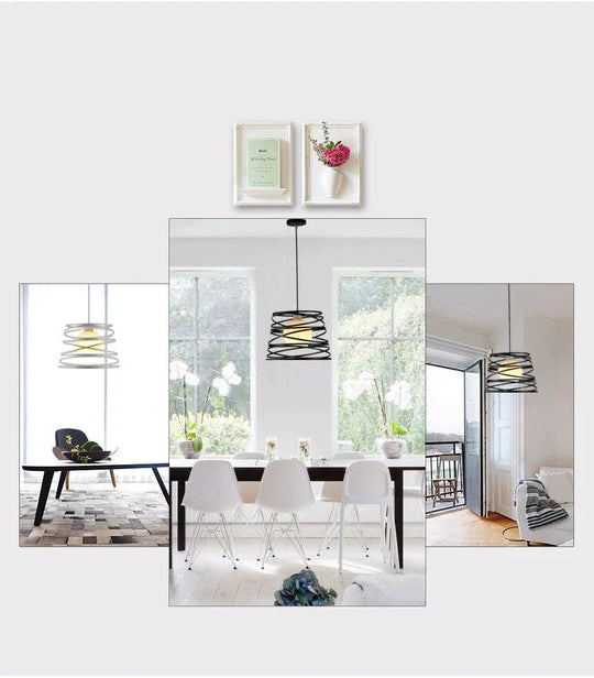 Simple Iron Spiral Pendant Lamp Light Shade 32Cm Black / White For Kitchen Island Dining Room