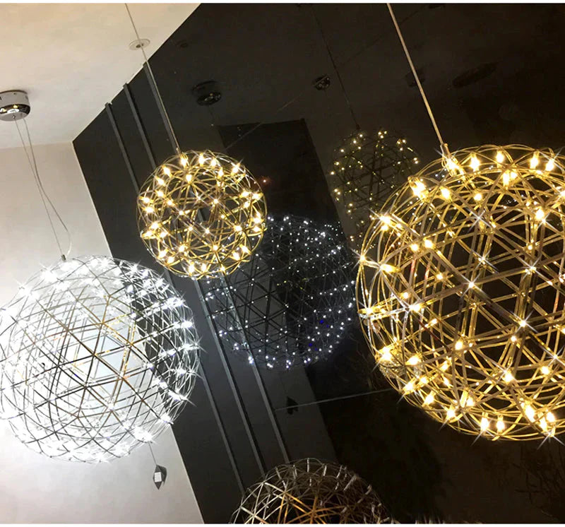 Modern Brief Loft Spark Ball Led Pendant Light Fixture Firework Stainless Steel Lamps Home Deco