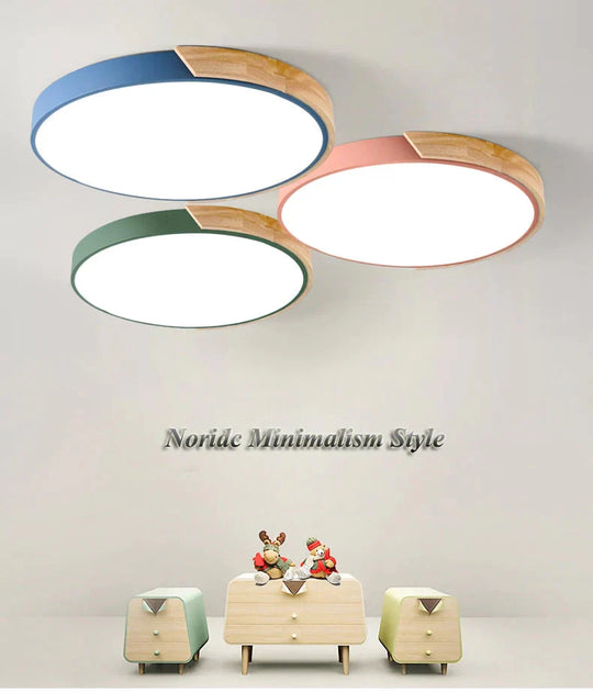 Nordic Oak App Dimmable Led Ceiling Lights Living Room Round Multicolor Alloy Lamp Bedroom Light