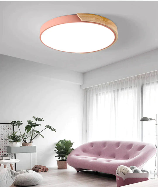 Nordic Oak App Dimmable Led Ceiling Lights Living Room Round Multicolor Alloy Lamp Bedroom Light