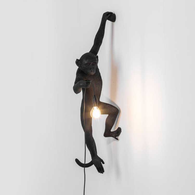 Modern Black Monkey Lamp Hemp Rope Pendant Lights American Country Resin Loft Industrial Hanging