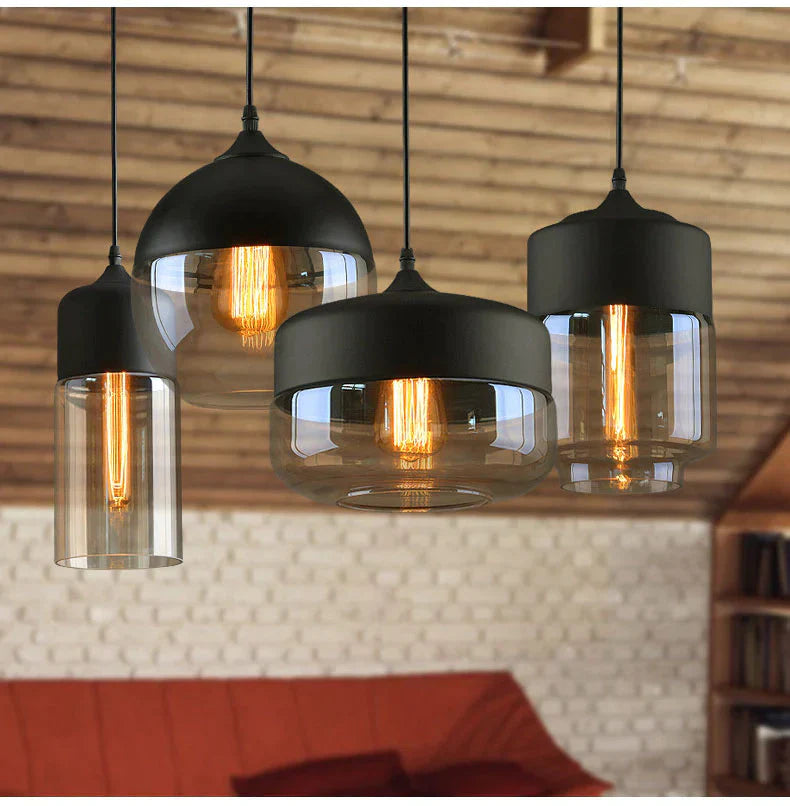 Metal Industrial Glass Pendant Light Black Loft Bar Counter Dining Room Personality Creative