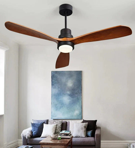 Modern Remote Control 52 Inch Wooden Blades Retro Ceiling Fan With Input 15W Lights Pendant