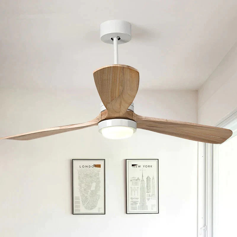 Modern Remote Control 52 Inch Wooden Blades Retro Ceiling Fan With Input 15W Lights Pendant