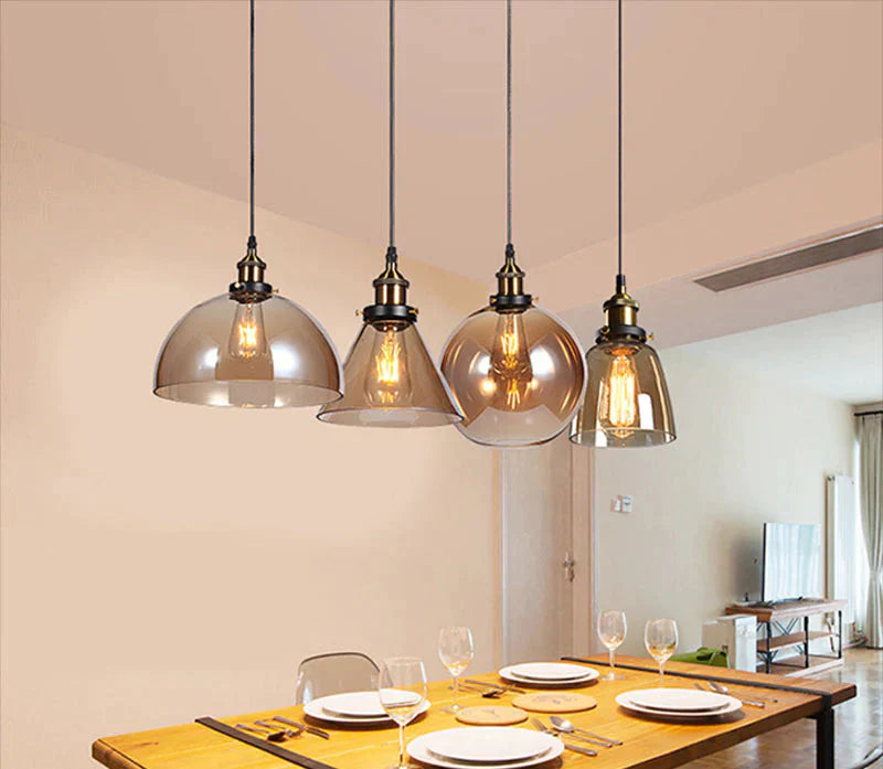Vintage Pendant Lights American Amber Glass Lamp E27 Edison Light Bulb Dinning Room Kitchen Home
