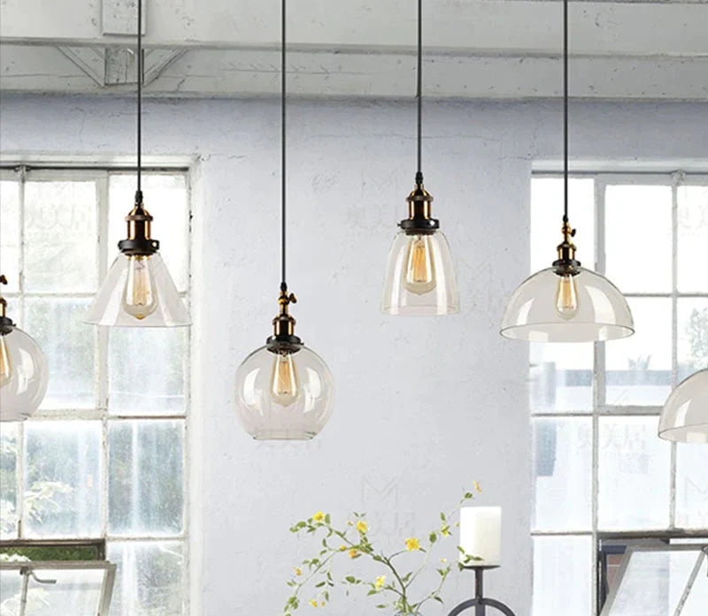 Vintage Pendant Lights American Amber Glass Lamp E27 Edison Light Bulb Dinning Room Kitchen Home