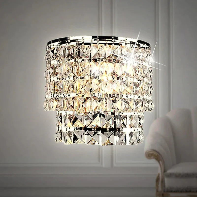 Classic Crystal Chandelier Wall Light Gold Crystalline Sconce Lamp Led Living Room Bedside Glass