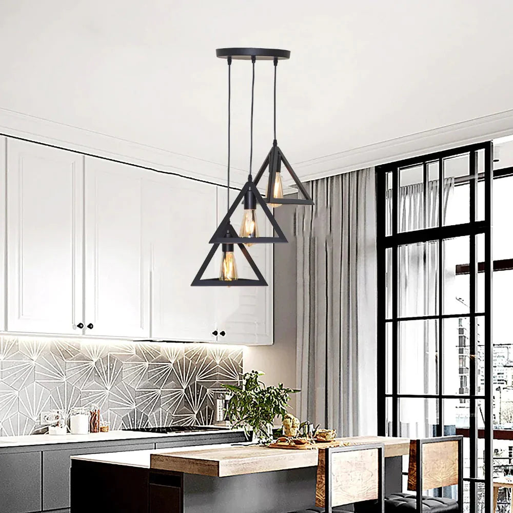 7 Type Modern Black Cage Pendant Lights Iron Minimalist Nordic Pyramid Lamp