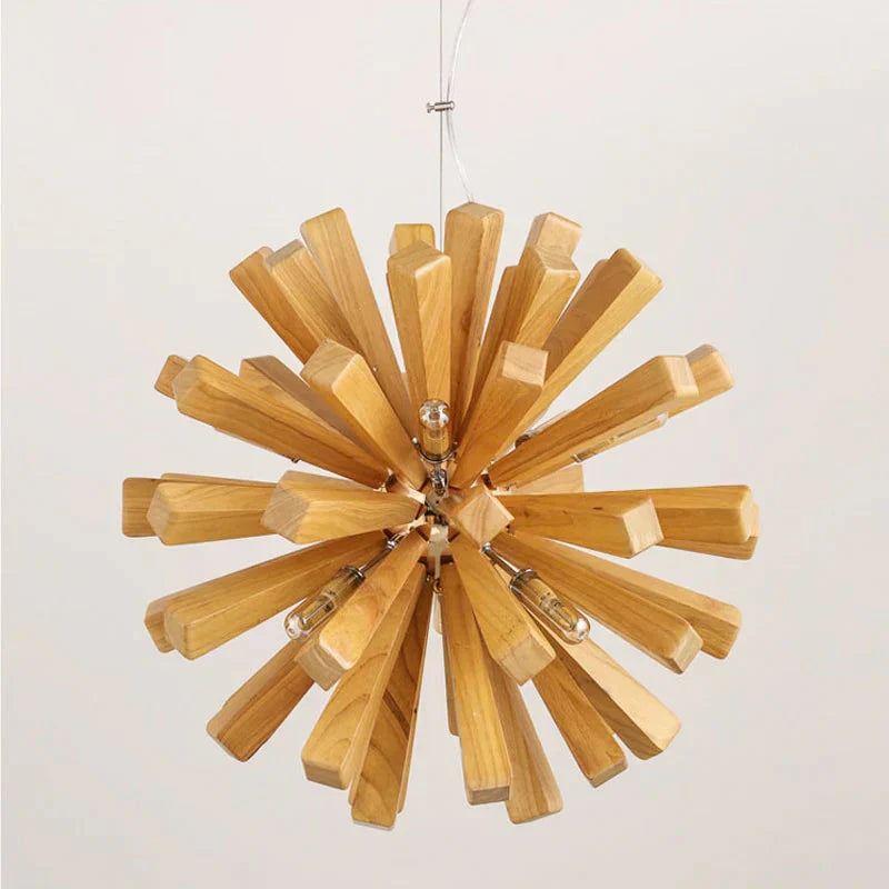 Dandelion Wooden Pendant Lights Hanging Solid Wood Lamps Dinning Room Restaurant Fixtures Indoor