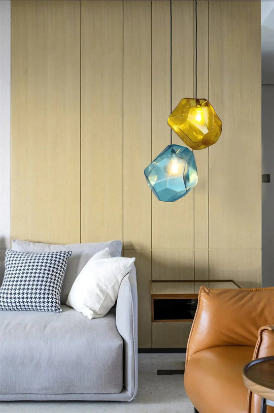 Simple Stone Glass Pendant Light Colorful Indoor G4 Led Lamp The Restaurant Dining Room Bar Cafe