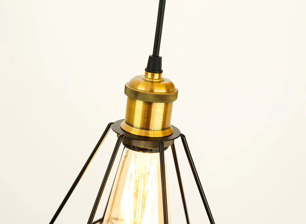 Modern Industrial Vintage Cage Pendant Light Iron Art Diamond Pyramid Wrought Home Ceiling Lamp