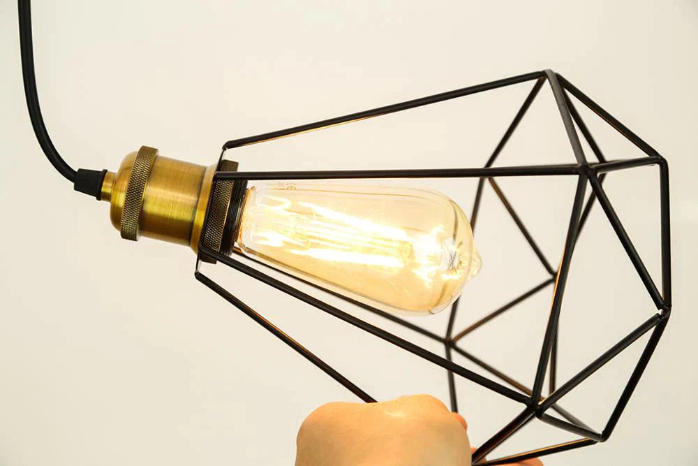 Modern Industrial Vintage Cage Pendant Light Iron Art Diamond Pyramid Wrought Home Ceiling Lamp