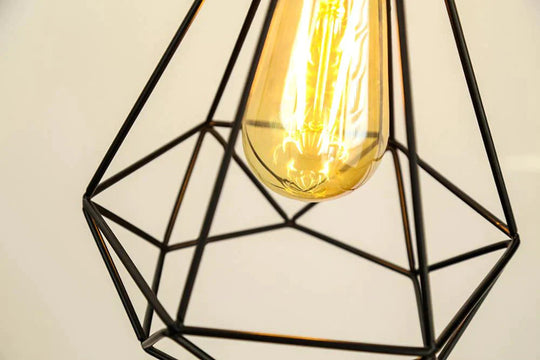 Modern Industrial Vintage Cage Pendant Light Iron Art Diamond Pyramid Wrought Home Ceiling Lamp