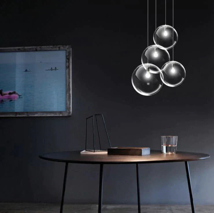 Modern Single - Head Dining Room Bedroom Living Indoor Pendant Light Clear Bubble Glass Ball Lamp