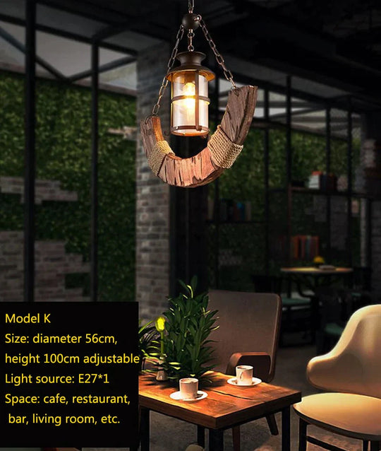 Retro Bar Industrial Wind Chandelier Loft Solid Wood Personality Restaurant Coffee Shop Pendant