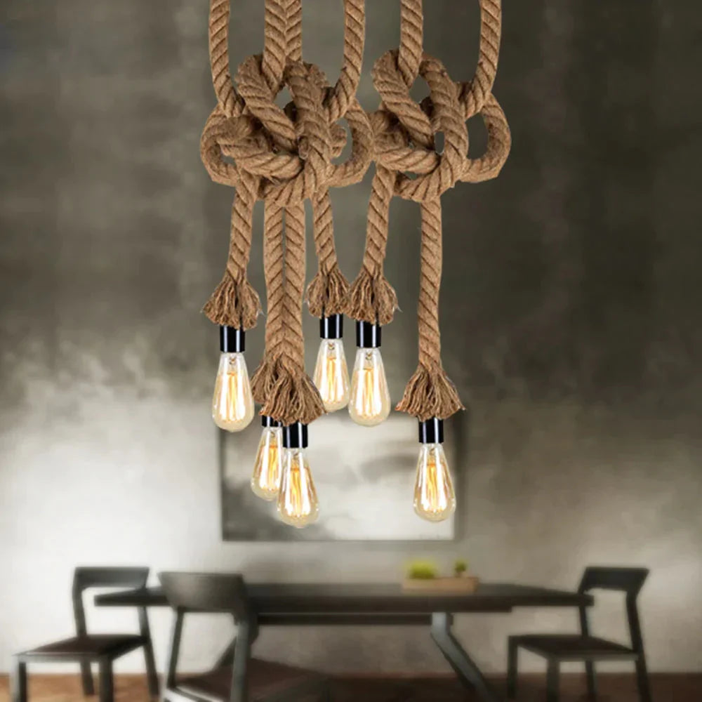 Vintage Hemp Rope Pendant Light E27 Loft Creative Personality Industrial Lamp For Restaurant Coffee