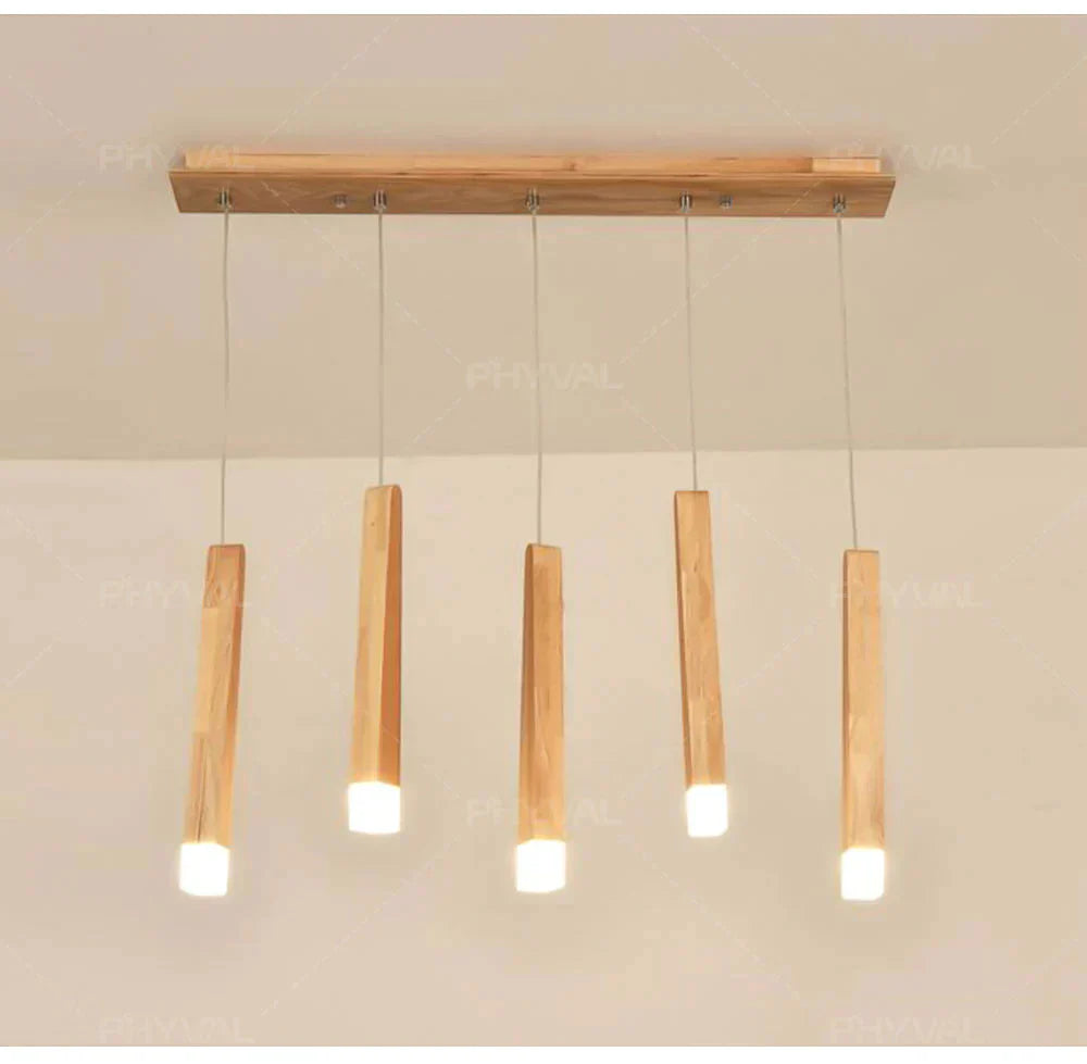 Led Pendant Lamp Matchstick Wooden Light Creative Bar Saloon Restaurant Home Modern Solid Wood