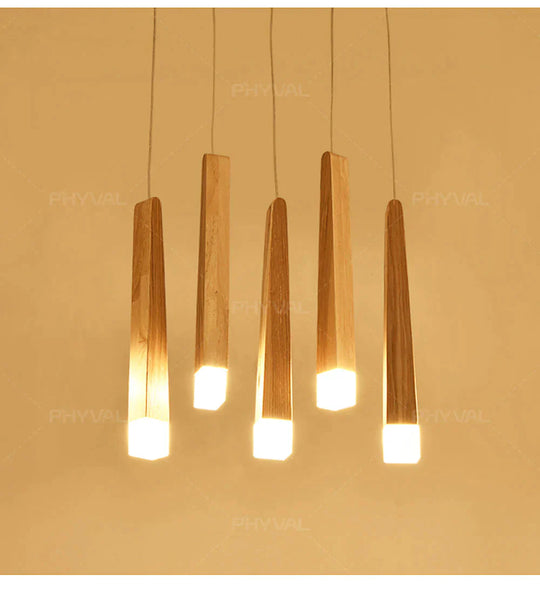 Led Pendant Lamp Matchstick Wooden Light Creative Bar Saloon Restaurant Home Modern Solid Wood