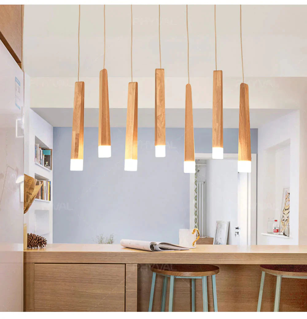 Led Pendant Lamp Matchstick Wooden Light Creative Bar Saloon Restaurant Home Modern Solid Wood