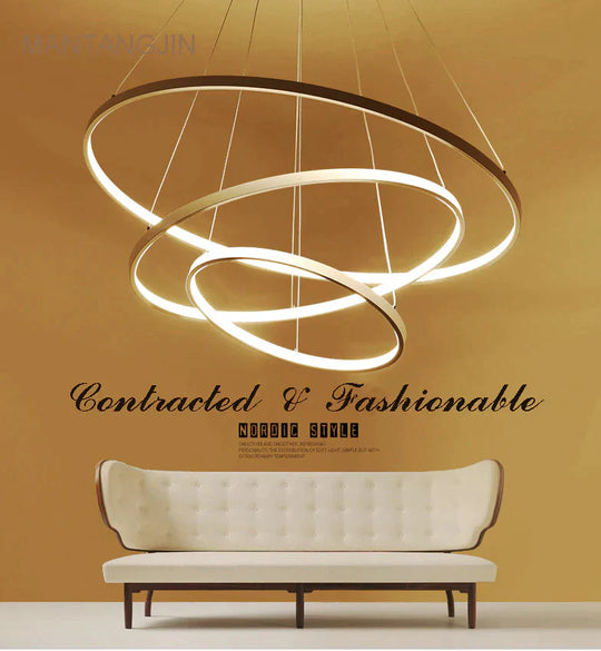 Black/White/Golden Modern Pendant Lights For Living Room Dining 4/3/2/1 Circle Rings Acrylic