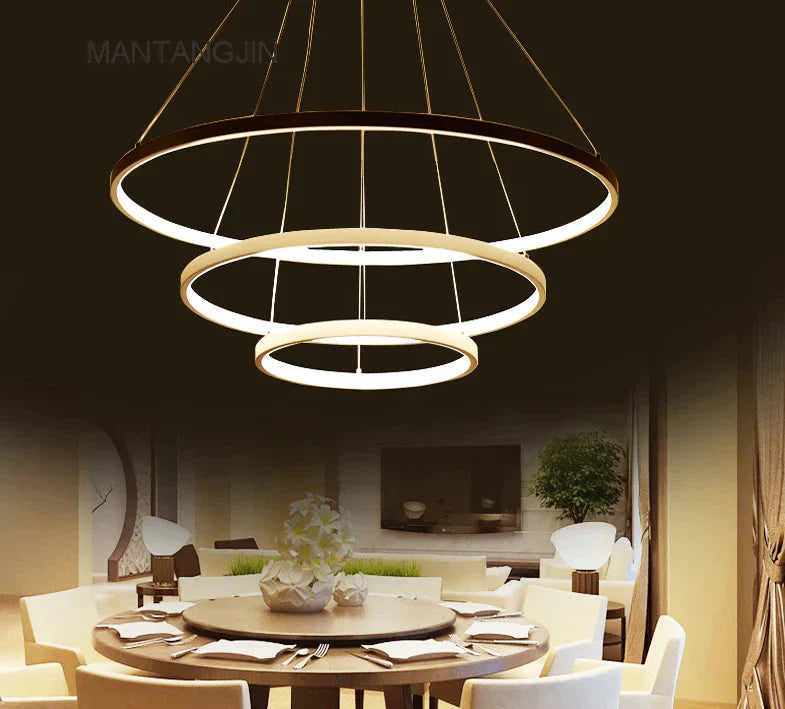 Black/White/Golden Modern Pendant Lights For Living Room Dining 4/3/2/1 Circle Rings Acrylic