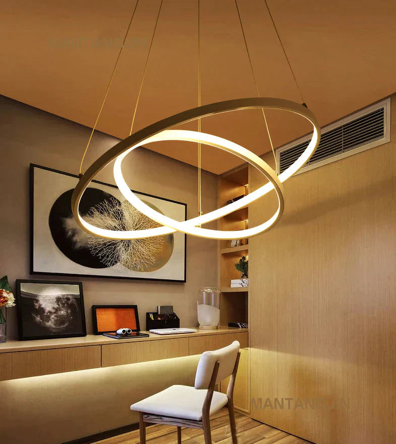 Black/White/Golden Modern Pendant Lights For Living Room Dining 4/3/2/1 Circle Rings Acrylic