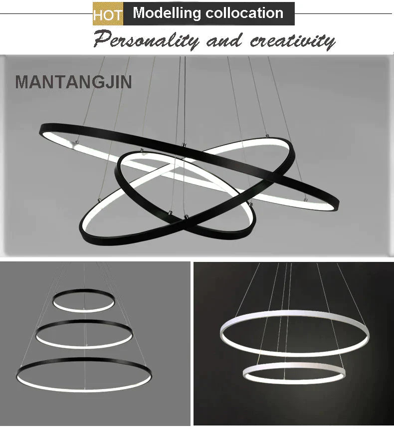 Black/White/Golden Modern Pendant Lights For Living Room Dining 4/3/2/1 Circle Rings Acrylic