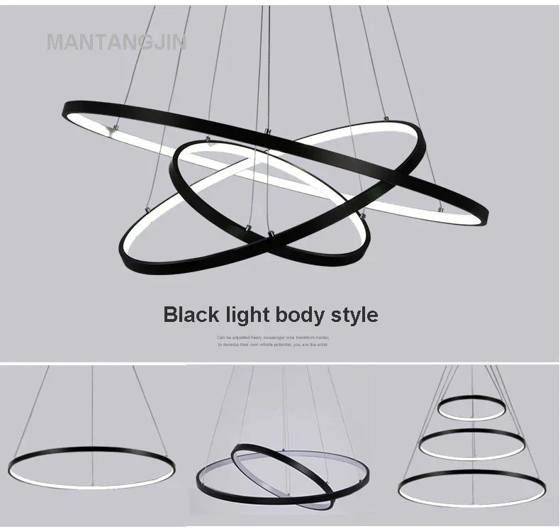 Black/White/Golden Modern Pendant Lights For Living Room Dining 4/3/2/1 Circle Rings Acrylic