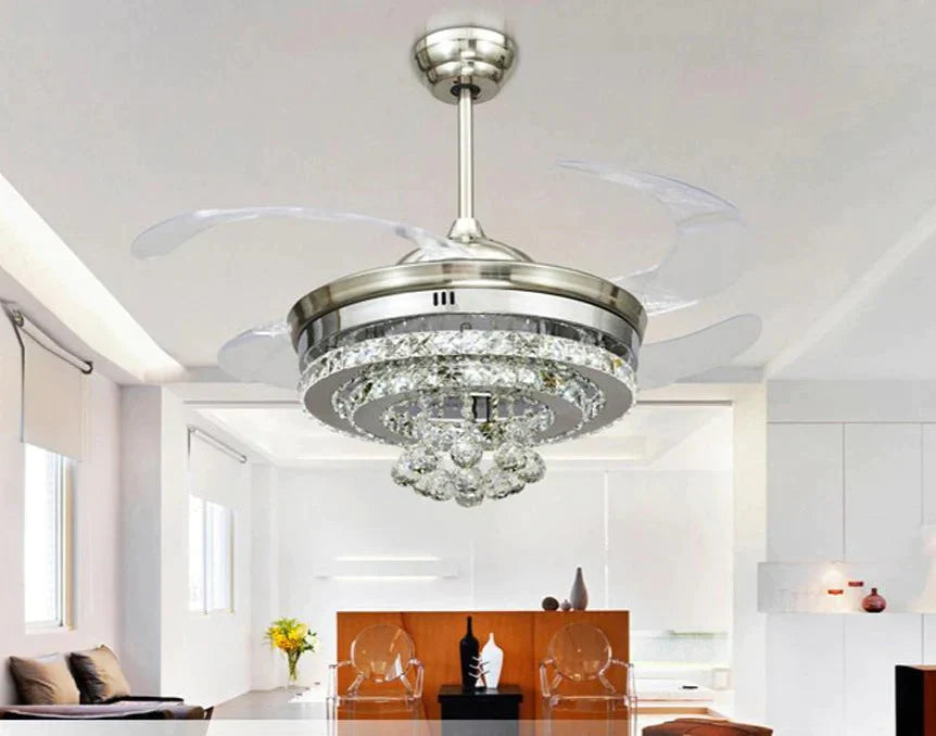 Led Modern Crystal Acrylic Pendant Fan Lamp.led Light.pendant Lights.led Lamp For Foyer Bedroom