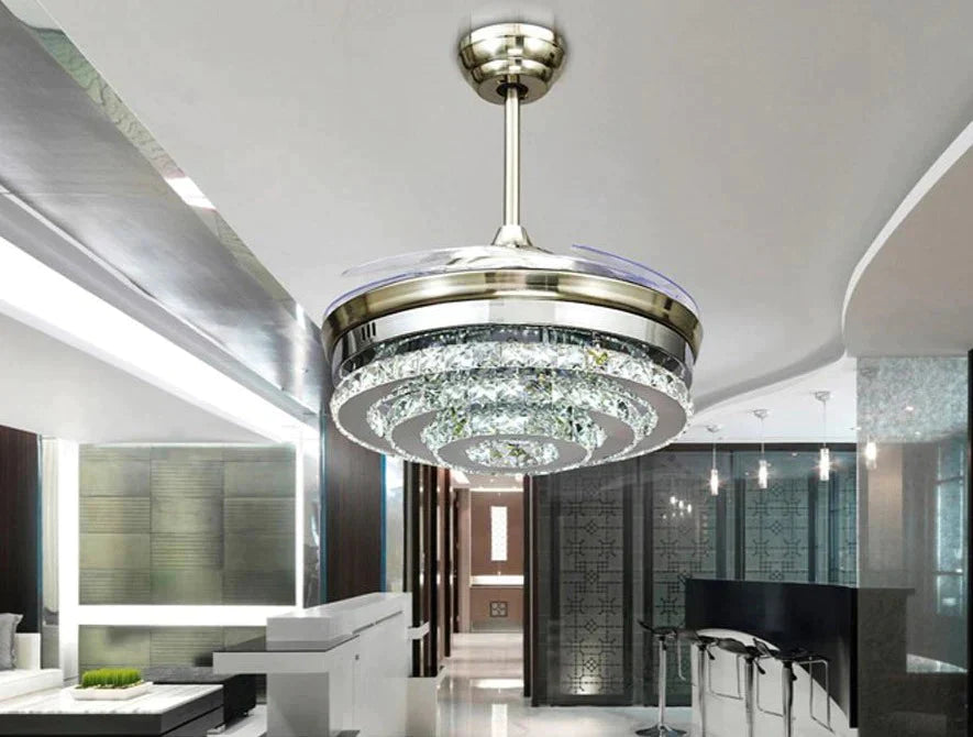 Led Modern Crystal Acrylic Pendant Fan Lamp.led Light.pendant Lights.led Lamp For Foyer Bedroom
