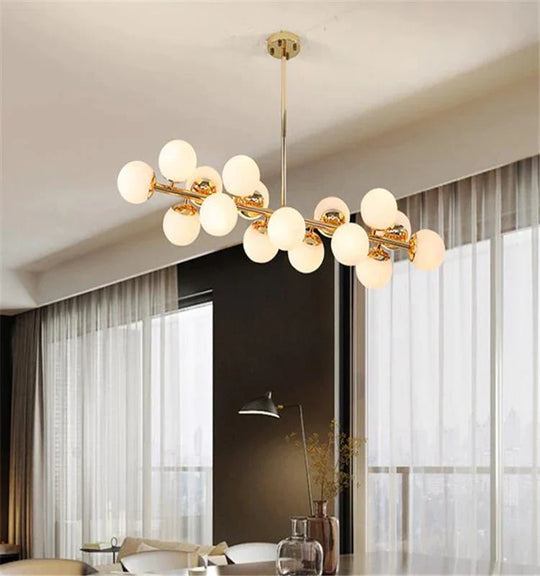 16 Heads Postmodern Gold Loft Pendant Light Art Creative Magic Beans Hang Dining Room Bar Kitchen