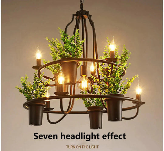 Vintage Lamp Plant Flowerpot 4/7 Head Iron Pendant Lamp Art E14 Light Creative Restaurant Cafe Bar