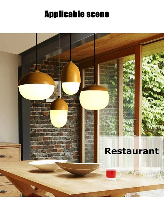 Imitation Wood Nut Pendant Lamp Industrial Retro Kitchen Shade Light For Dining Room Restaurant