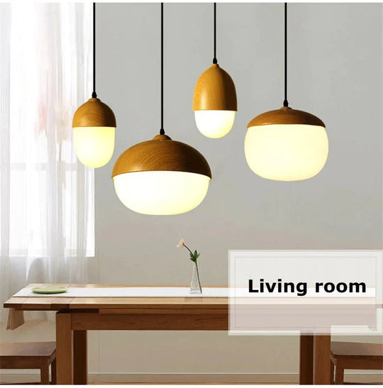 Imitation Wood Nut Pendant Lamp Industrial Retro Kitchen Shade Light For Dining Room Restaurant