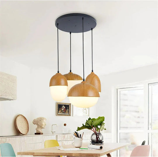 Imitation Wood Nut Pendant Lamp Industrial Retro Kitchen Shade Light For Dining Room Restaurant