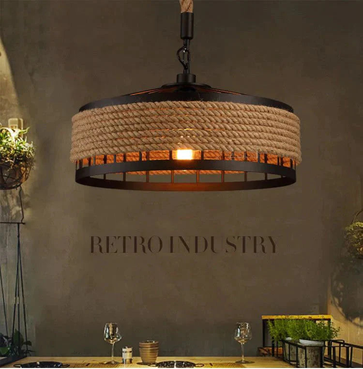 Loft Pendant Lamp Vintage Rope Hemp Chandelier Retaurant Living Room Bedroom Bar Pub Club Cafe