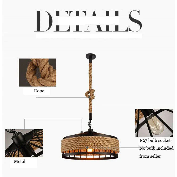 Loft Pendant Lamp Vintage Rope Hemp Chandelier Retaurant Living Room Bedroom Bar Pub Club Cafe