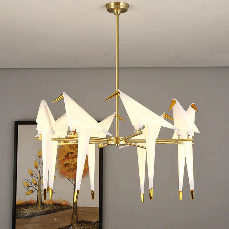 Nordic Bird Iron Pendant Light Paper Crane Led Lamp Suspension Luminaire Loft Living Room Restaurant