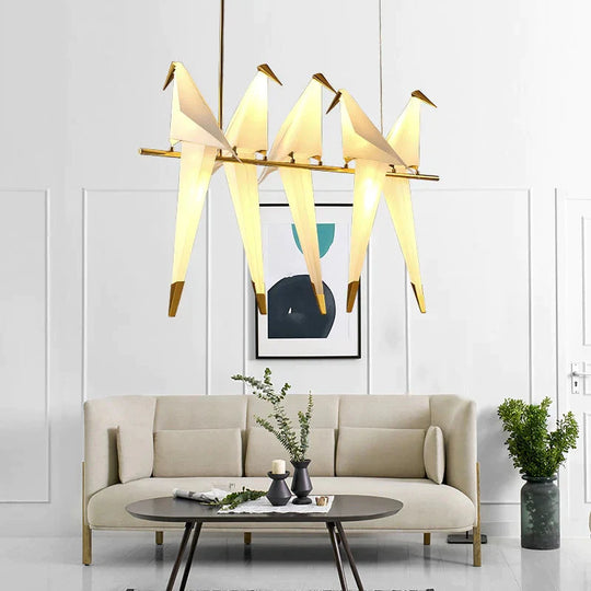 Nordic Bird Iron Pendant Light Paper Crane Led Lamp Suspension Luminaire Loft Living Room Restaurant