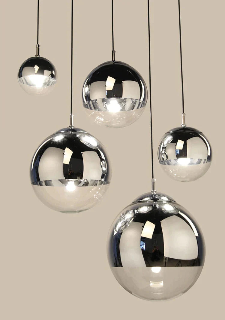 Modern Mirror Glass Ball Pendant Light Copper Silver Gold Globe Loft Hang Lamp Lamp Kitchen Fixture