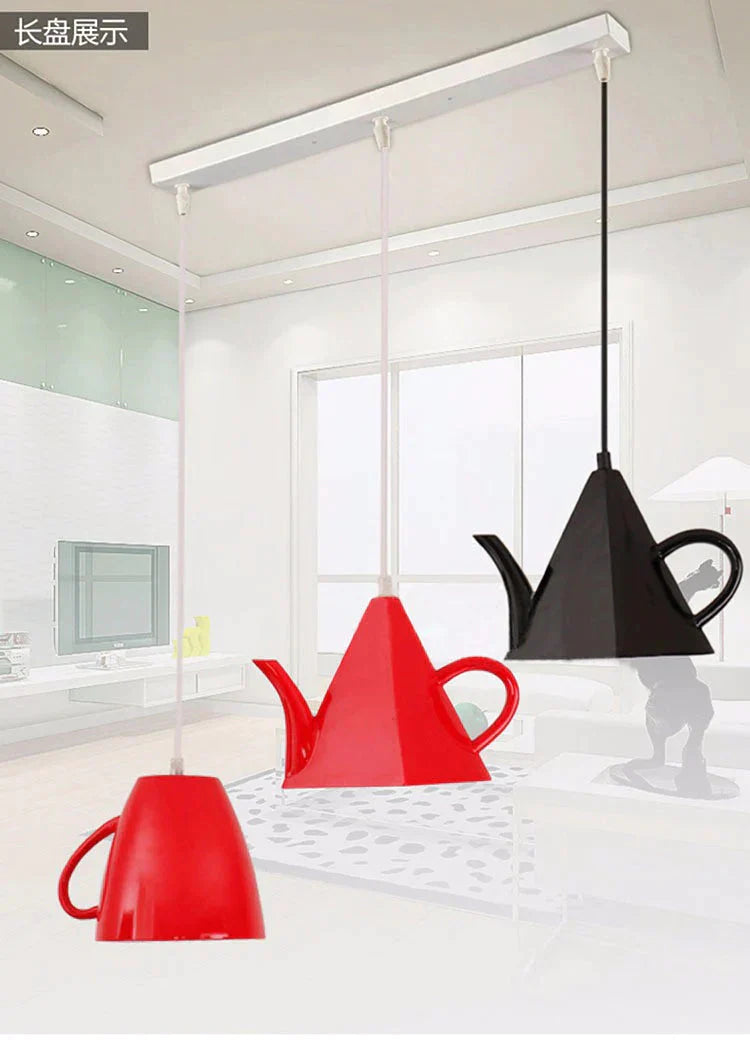 Modern Kitchen Lamp Resin Teapot Tea Cup Pendant Light Hanglamp Hanging Fixture For Dining Room