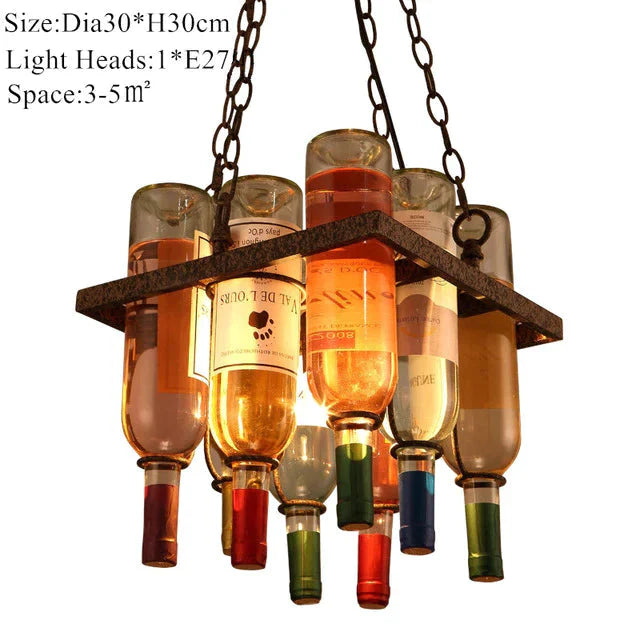 Vintage Rust Color Metal Wine Bottle Diy Chandelier E27 Led Cafe Loft Bar Iron Droplight Store