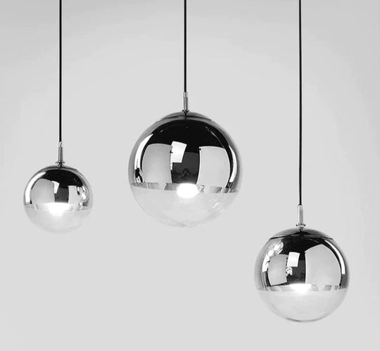 Modern Pendant Lights Silver Mirror Ball Hanglamp Globe Glass Led Lamp Kitchen Living Room Bedroom