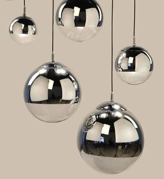 Modern Pendant Lights Silver Mirror Ball Hanglamp Globe Glass Led Lamp Kitchen Living Room Bedroom