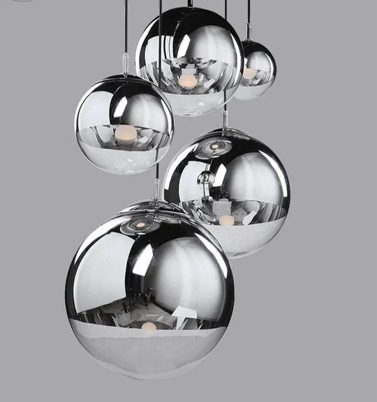 Modern Pendant Lights Silver Mirror Ball Hanglamp Globe Glass Led Lamp Kitchen Living Room Bedroom